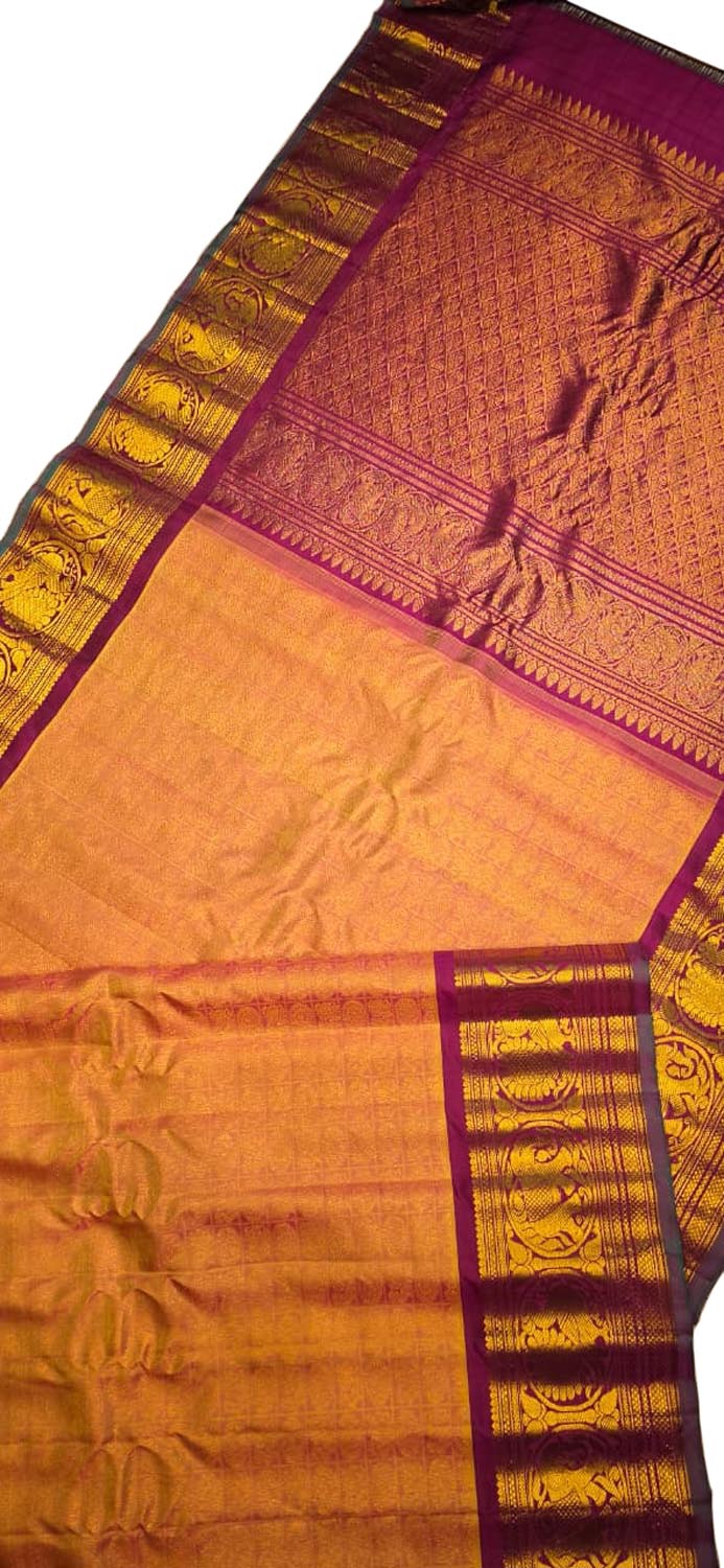 Orange Handloom Gadwal Pure Silk Saree