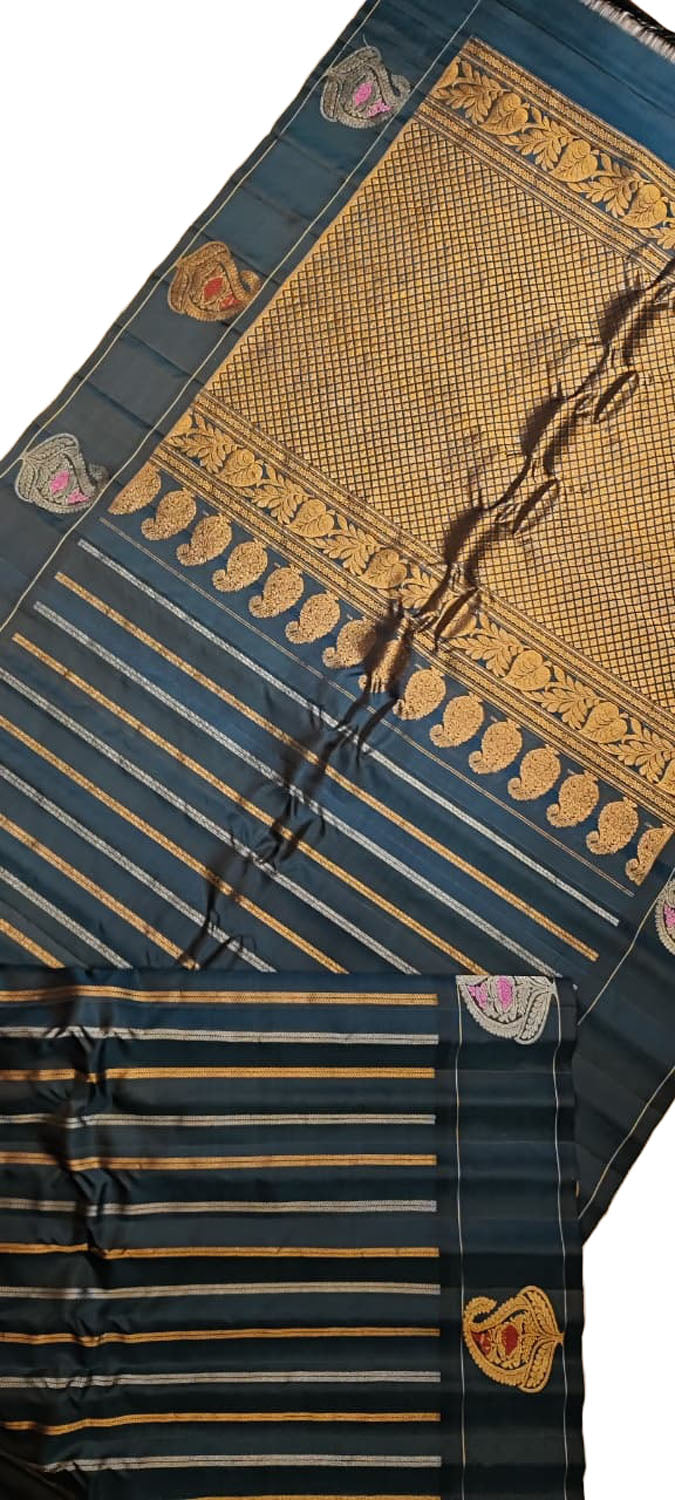 Black Handloom Gadwal Pure Silk Saree