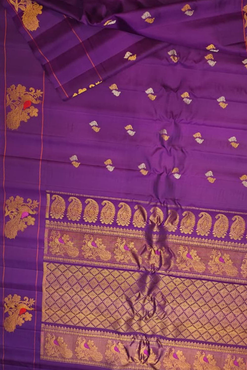Purple Handloom Gadwal Pure Silk Saree