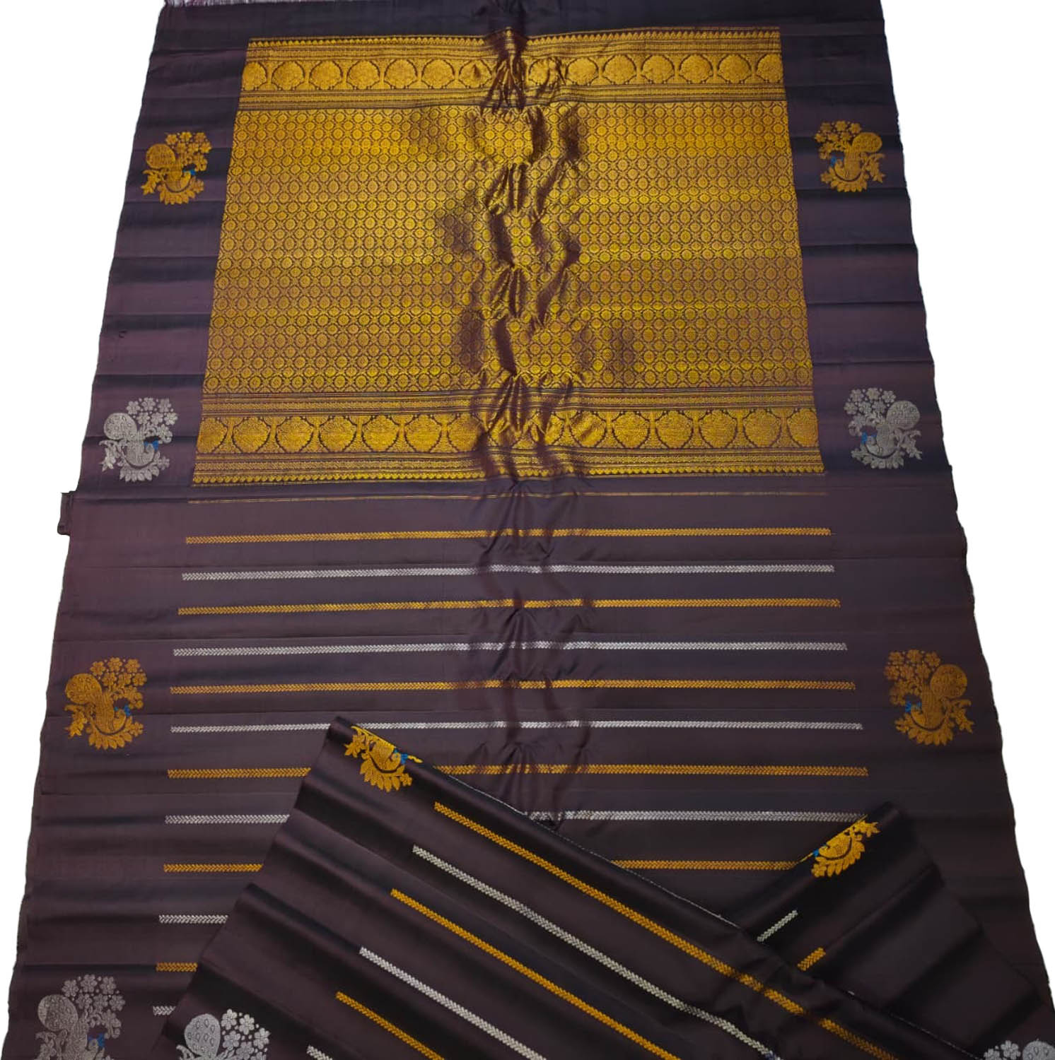 Brown Handloom Gadwal Pure Silk Saree