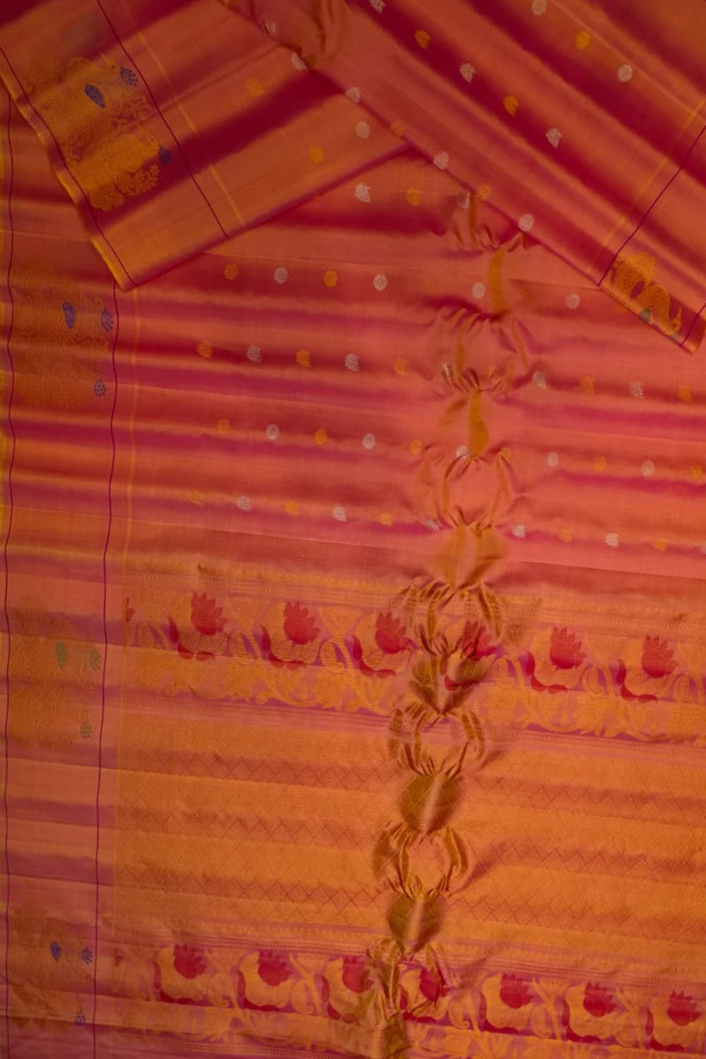 Orange Handloom Gadwal Pure Silk Saree