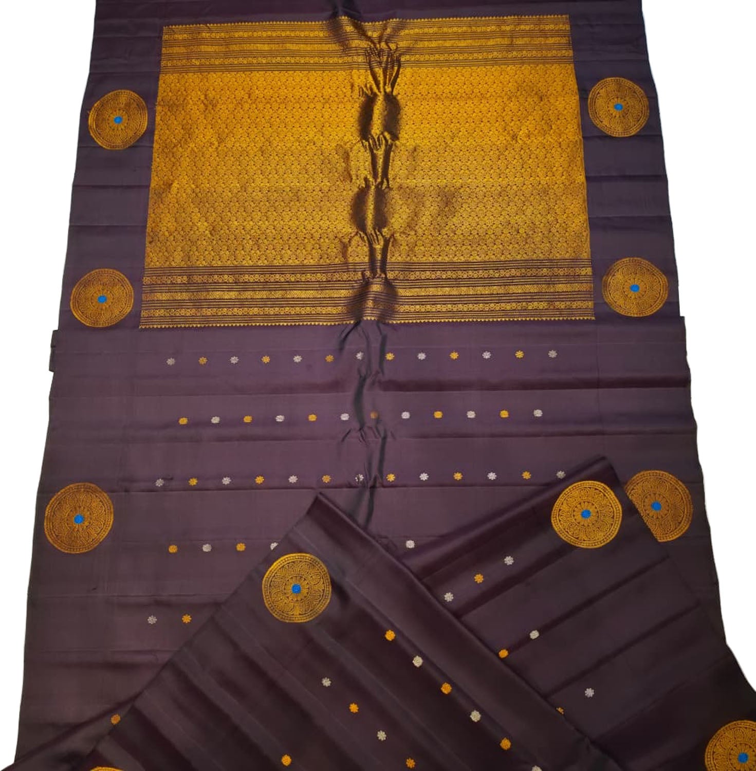 Brown Handloom Gadwal Pure Silk Saree