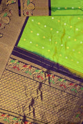 Green Gadwal Pure Silk Saree — Handloom Zari Border, Festive