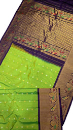 Green Gadwal Pure Silk Saree — Handloom Zari Border, Festive