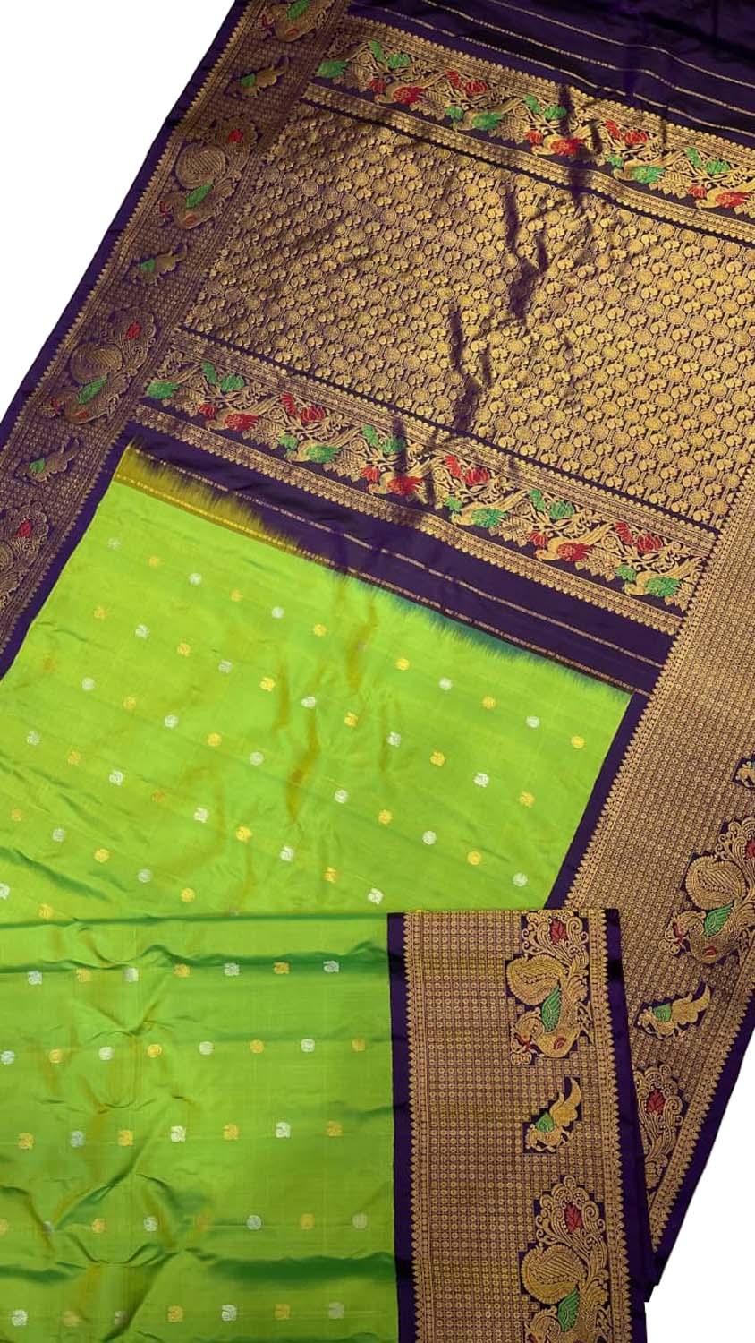 Green Gadwal Pure Silk Saree — Handloom Zari Border, Festive