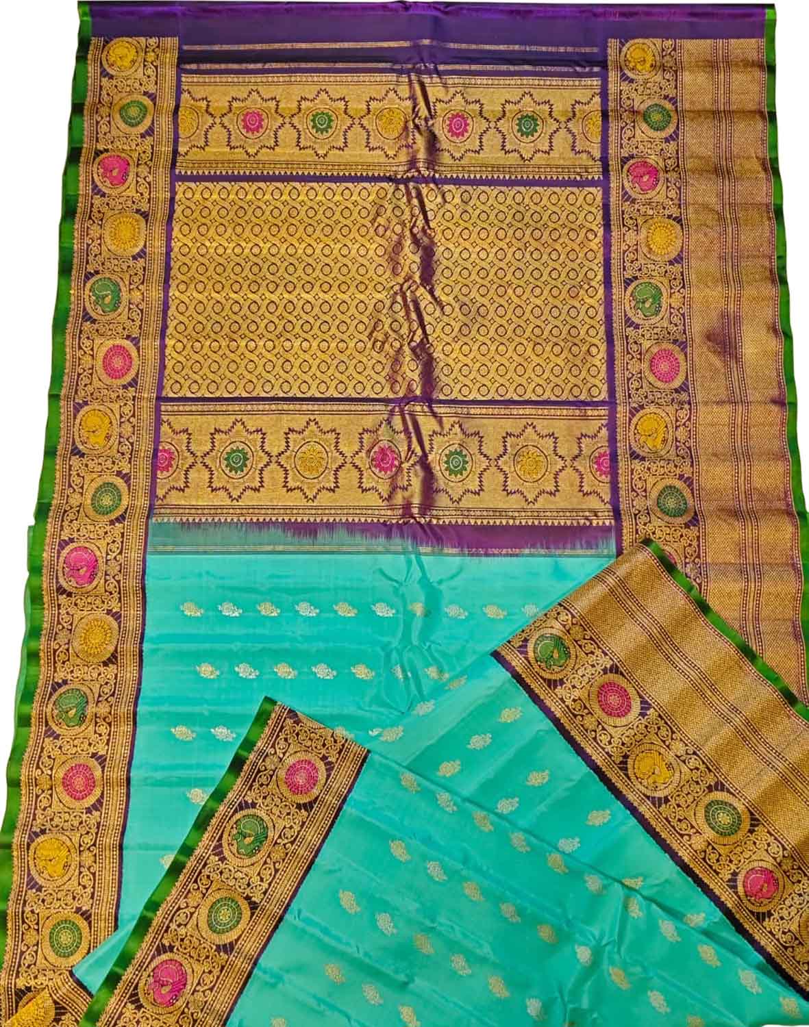 Blue Gadwal Pure Silk Saree — Handloom Zari Weave, Wedding