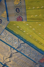 Green Gadwal Pure Silk Saree — Temple Motif Pallu, Puja