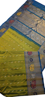 Green Gadwal Pure Silk Saree — Temple Motif Pallu, Puja