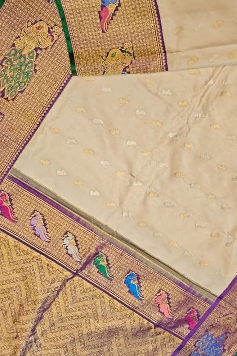 Pastel Gadwal Pure Silk Saree — Soft Zari Weave, Daytime Festive