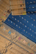 Blue Gadwal Pure Silk Saree — Korvai Pallu & Zari, Reception