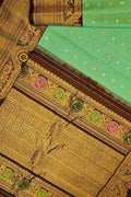 Green Gadwal Pure Silk Saree — Floral Zari Motifs, Wedding