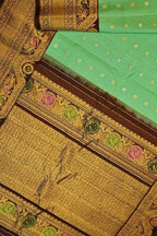 Green Gadwal Pure Silk Saree — Floral Zari Motifs, Wedding