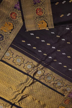 Black Gadwal Pure Silk Saree — Gold Zari Border, Formal Festive