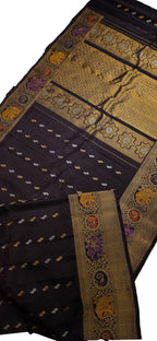 Black Gadwal Pure Silk Saree — Gold Zari Border, Formal Festive
