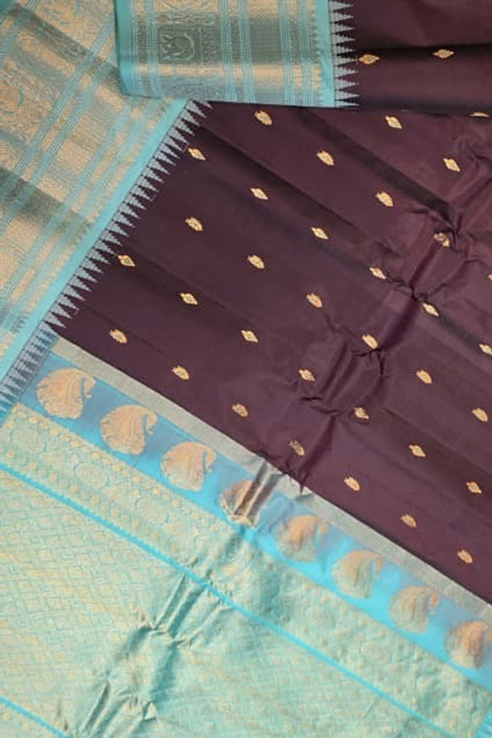 PS1G1MC126091001 Brown Handloom Gadwal Pure Silk Saree