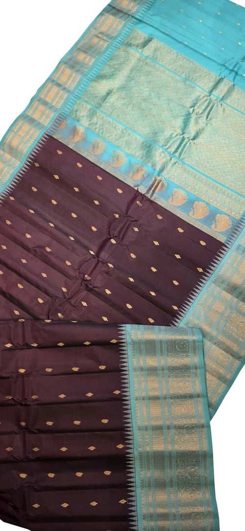 PS1G1MC126091001 Brown Handloom Gadwal Pure Silk Saree