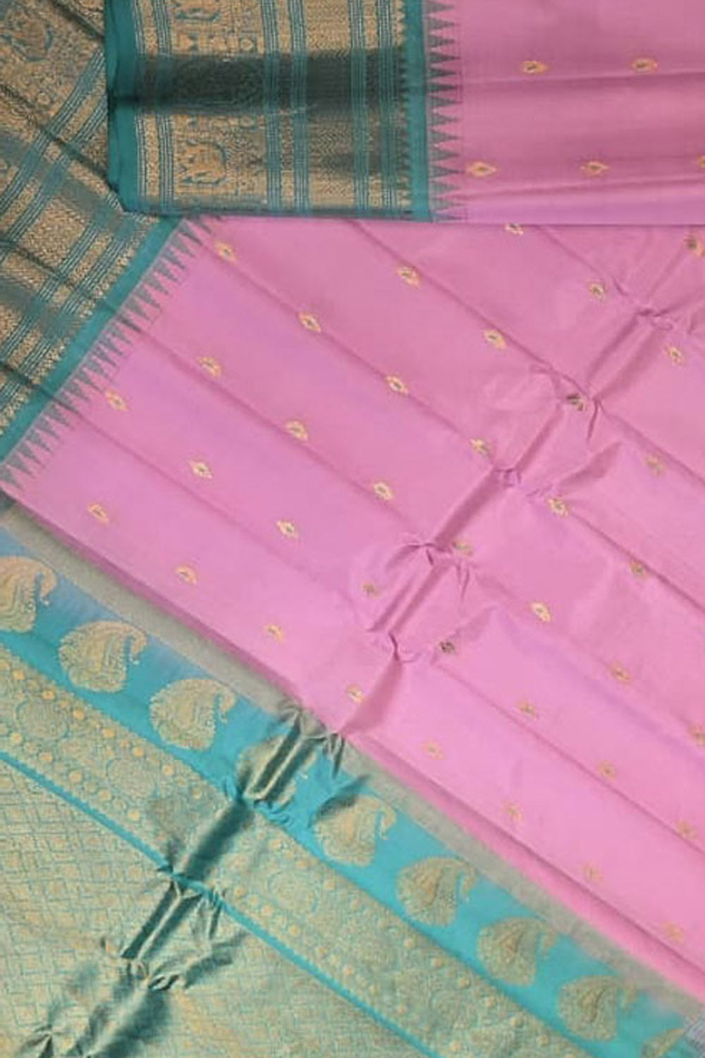 PS1G1MC126091002 Pink Handloom Gadwal Pure Silk Saree