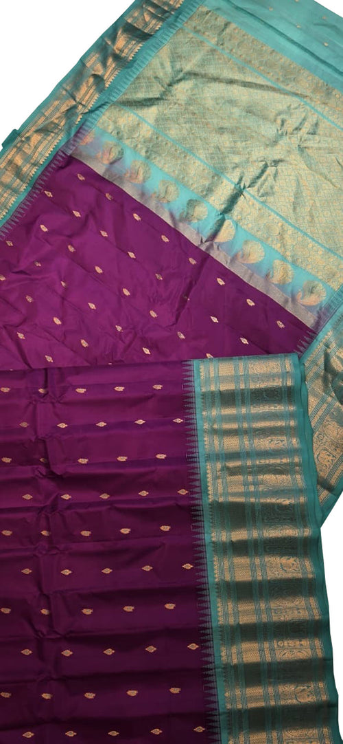 PS1G1MC126091003 Purple Handloom Gadwal Pure Silk Saree