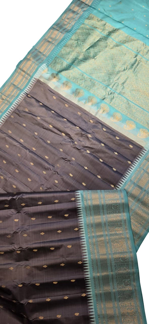 PS1G1MC126091004 Black Handloom Gadwal Pure Silk Saree