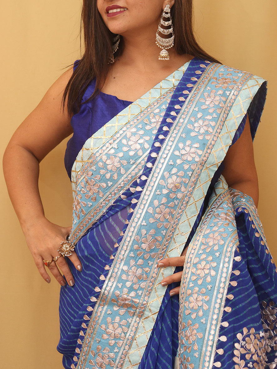 Stunning Blue Gota Patti Georgette Saree for Elegant Occasions - Luxurion World