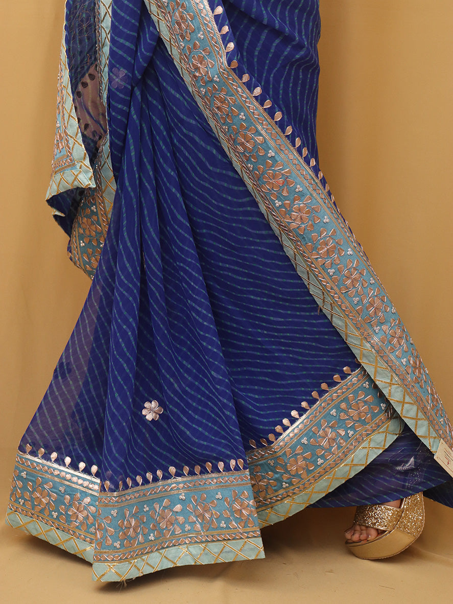 Stunning Blue Gota Patti Georgette Saree for Elegant Occasions - Luxurion World