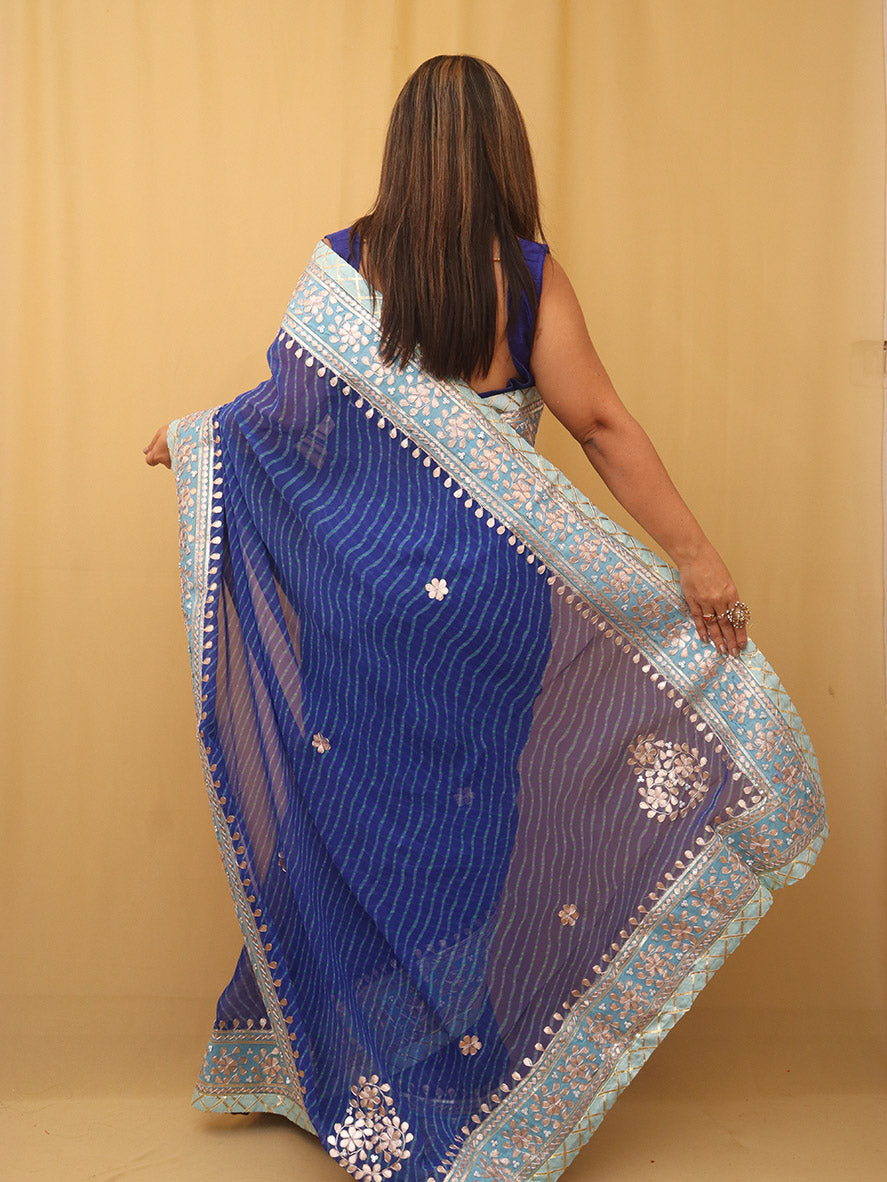 Stunning Blue Gota Patti Georgette Saree for Elegant Occasions - Luxurion World