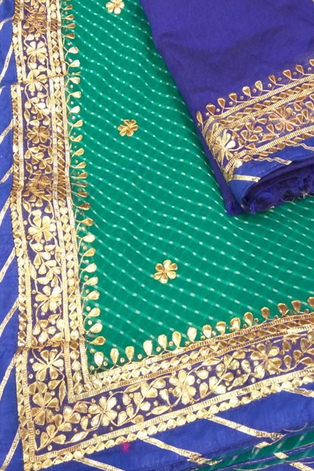 Stunning Green and Blue Gota Patti Georgette Saree for Elegant Occasions - Luxurion World