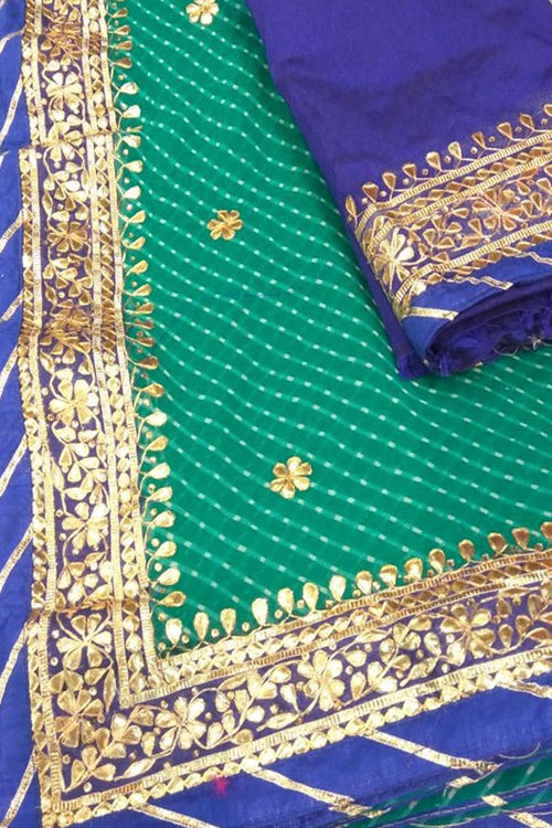 Stunning Green and Blue Gota Patti Georgette Saree for Elegant Occasions - Luxurion World