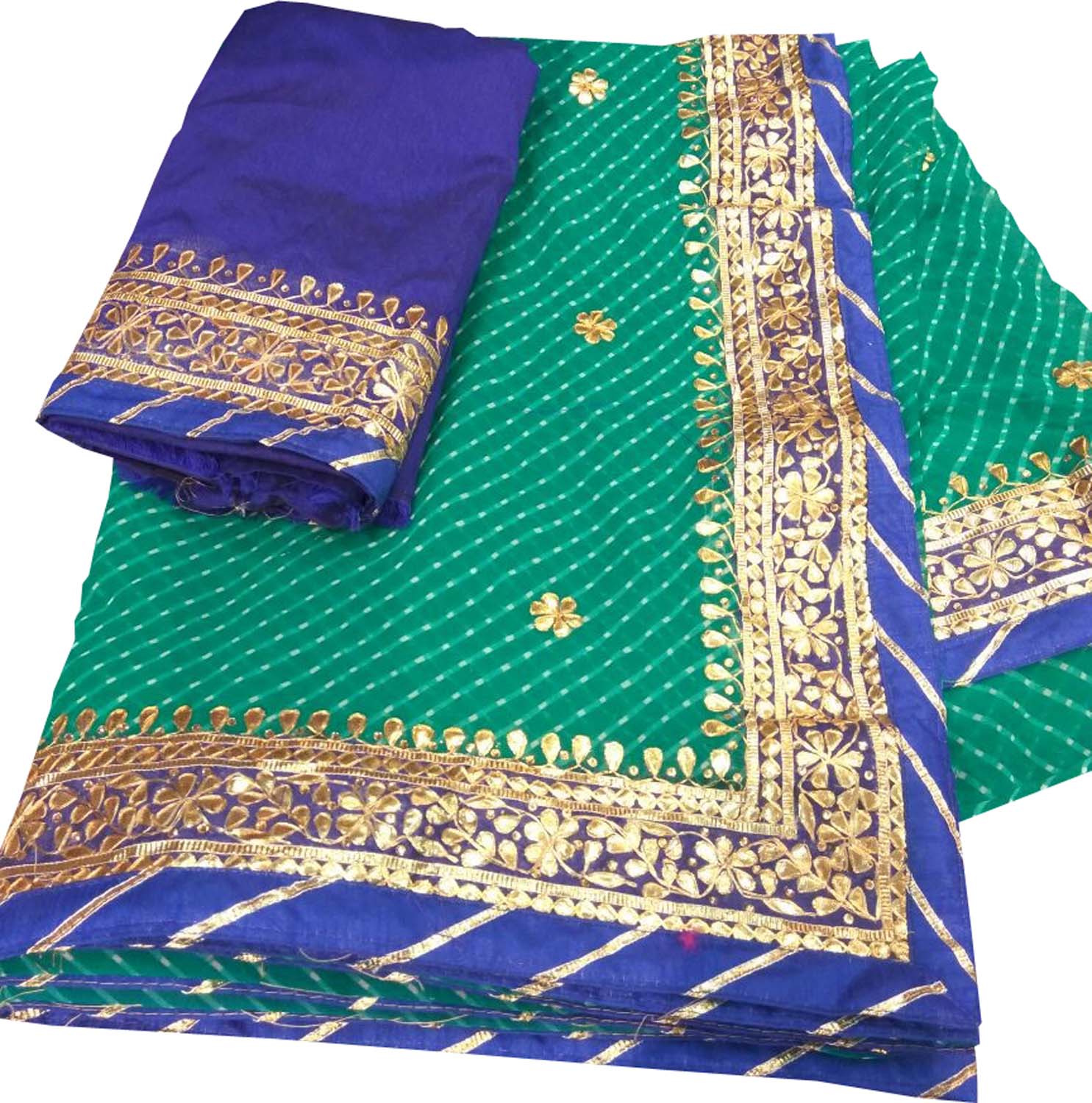 Stunning Green and Blue Gota Patti Georgette Saree for Elegant Occasions - Luxurion World
