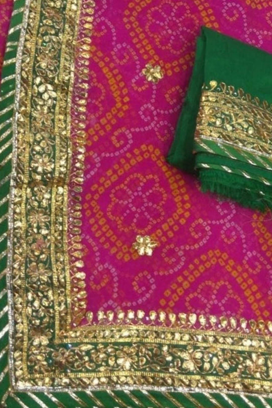Pink and Green Gota Patti Georgette Saree: Elegant Ethnic Wear