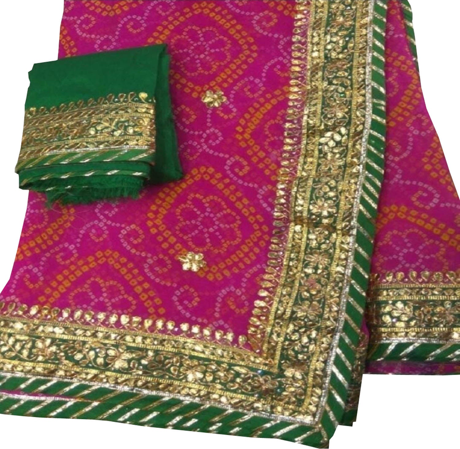 Pink and Green Gota Patti Georgette Saree: Elegant Ethnic Wear - Luxurion World