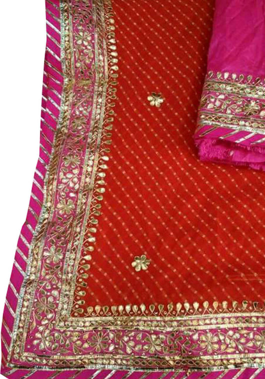 Stunning Orange and Pink Gota Patti Georgette Saree for Elegant Occasions - Luxurion World