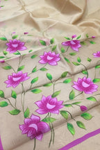 Pure Organza Saree with Pastel Hand Painted Zari Border - Luxurion World