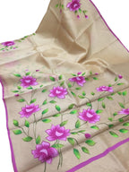 Pure Organza Saree with Pastel Hand Painted Zari Border - Luxurion World