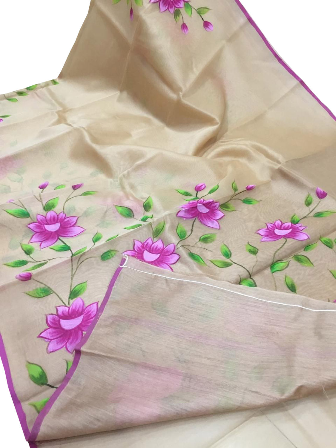 Pure Organza Saree with Pastel Hand Painted Zari Border - Luxurion World