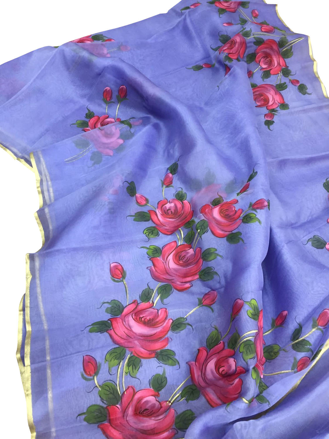 Exquisite Purple Organza Saree with Hand Painted Design and Zari Border - Luxurion World