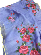 Exquisite Purple Organza Saree with Hand Painted Design and Zari Border - Luxurion World
