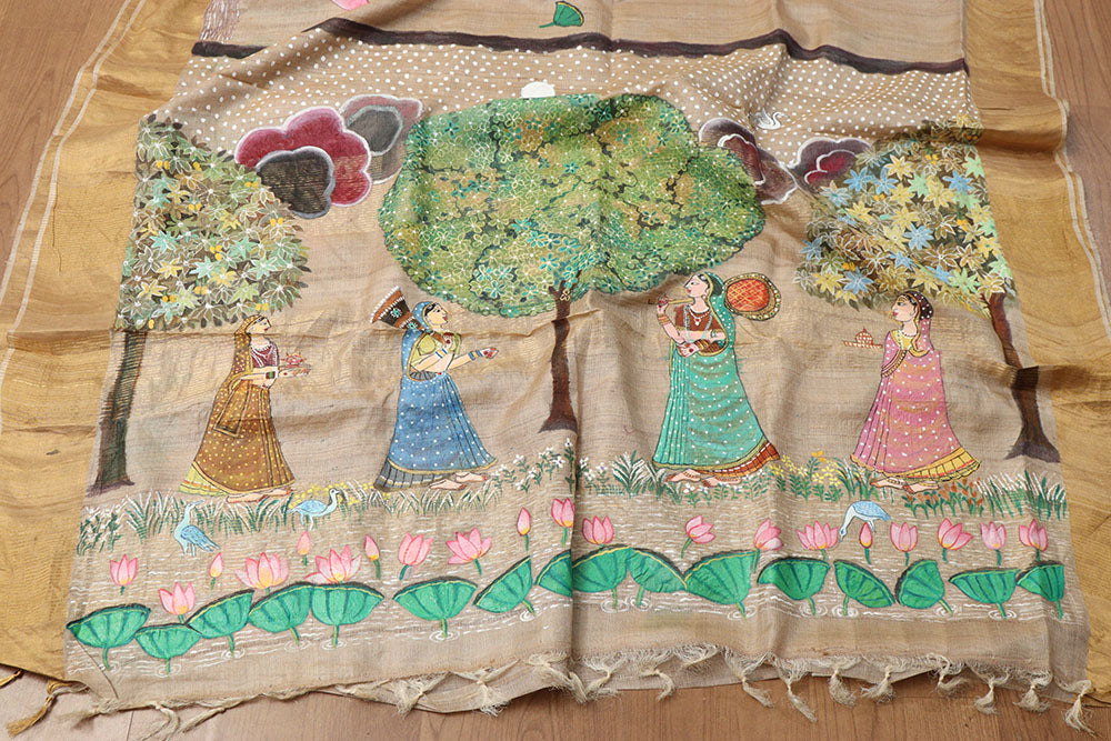 Vibrant Tussar Silk Saree: Exquisite Multicolor Hand Painted Design - Luxurion World