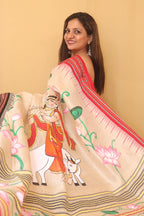 Multicolor Pichhwai Hand Painted Tussar Silk Saree - Luxurion World