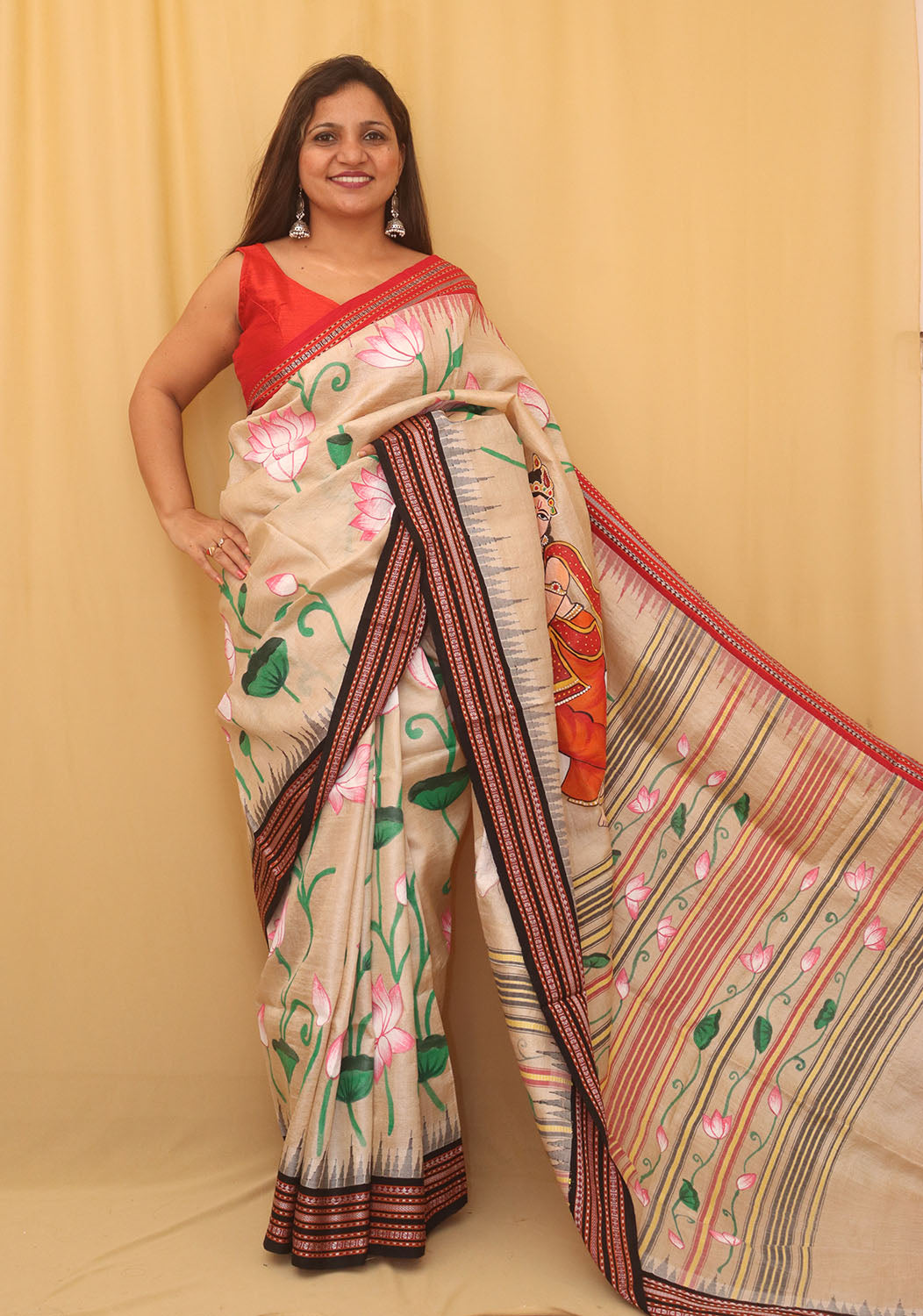 Multicolor Pichhwai Hand Painted Tussar Silk Saree - Luxurion World