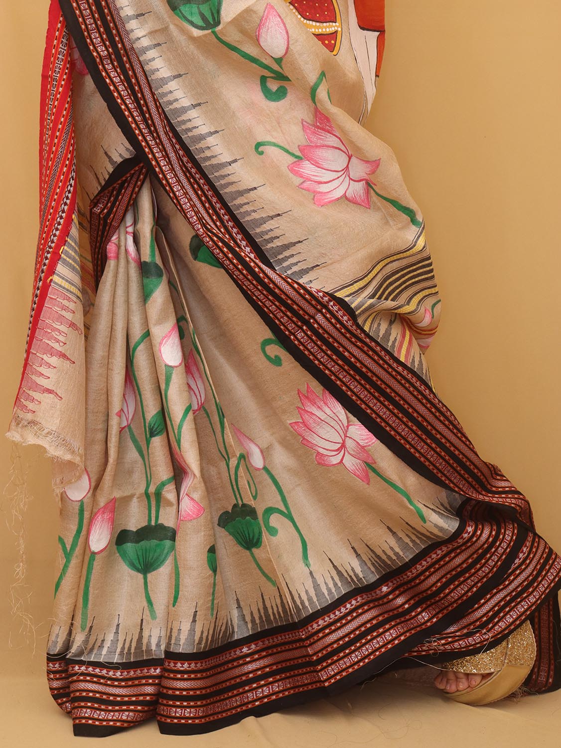 Multicolor Pichhwai Hand Painted Tussar Silk Saree - Luxurion World