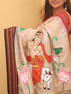 Multicolor Pichhwai Hand Painted Tussar Silk Saree - Luxurion World