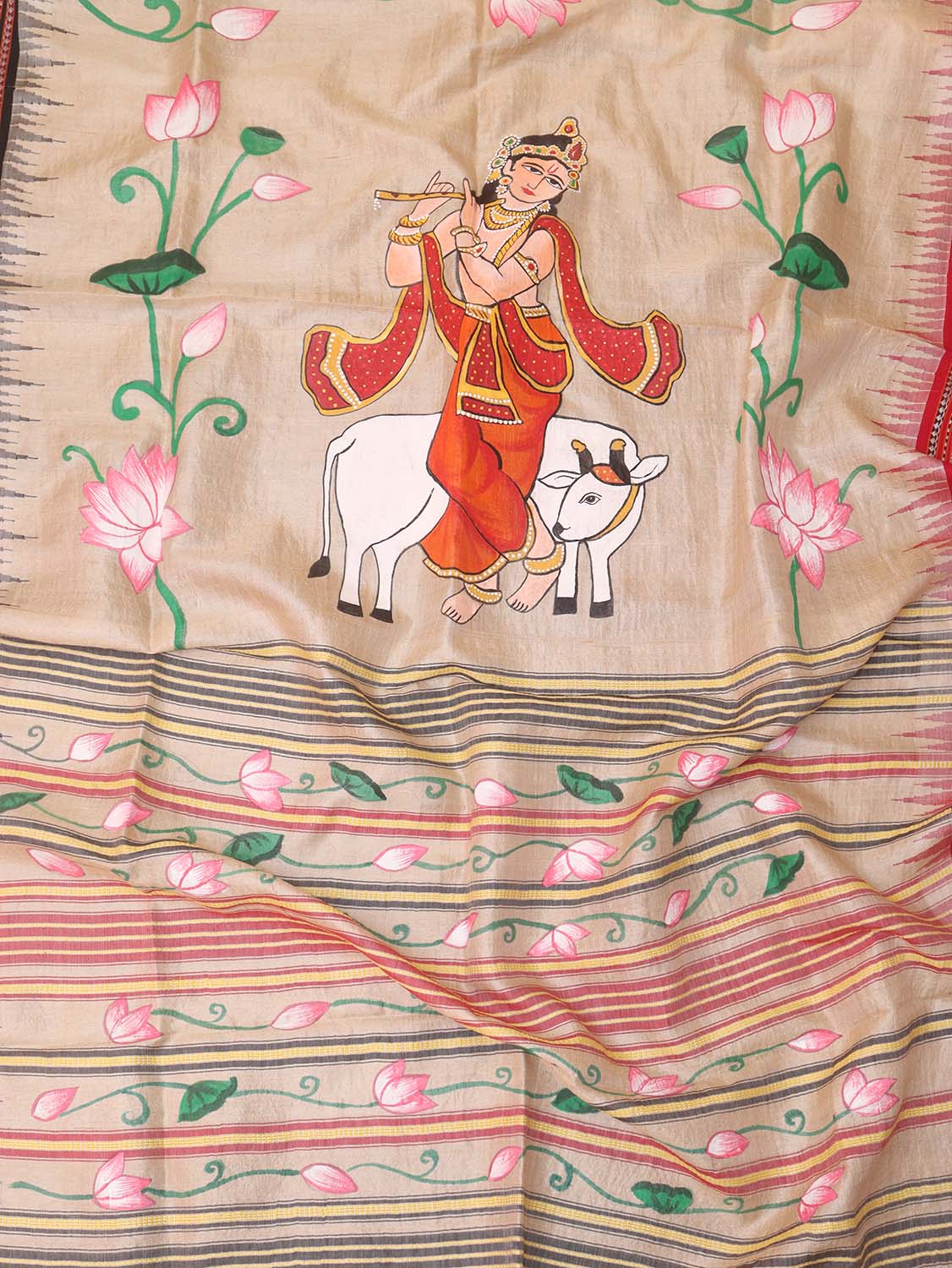 Multicolor Pichhwai Hand Painted Tussar Silk Saree - Luxurion World