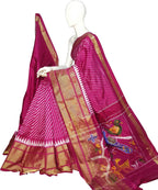 Pink Ikat Pure Silk Handloom Saree — Resist-Dyed Weave, Festive
