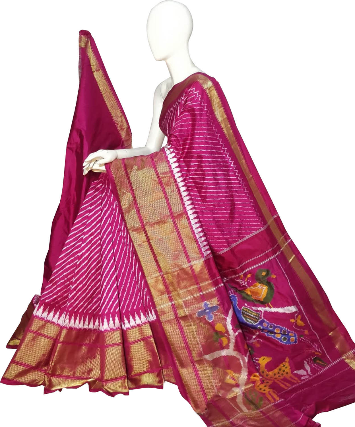 Pink Ikat Pure Silk Handloom Saree — Resist-Dyed Weave, Festive