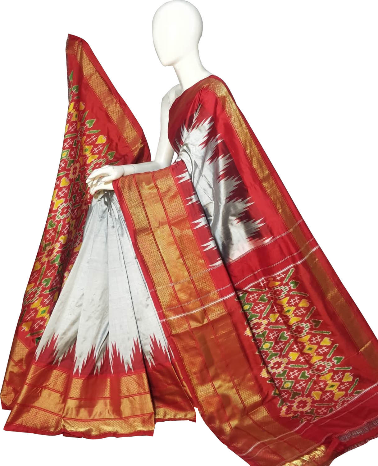 Grey Ikat Pure Silk Handloom Saree — Tonal Ikat Motifs, Contemporary