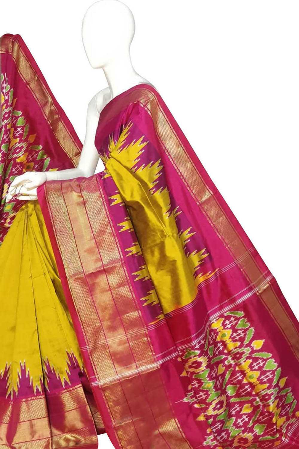 Yellow Ikat Pure Silk Handloom Saree — Sunlit Ikat Weave, Festive