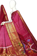 Pink Ikat Pure Silk Handloom Saree — Floral Ikat Border, Wedding