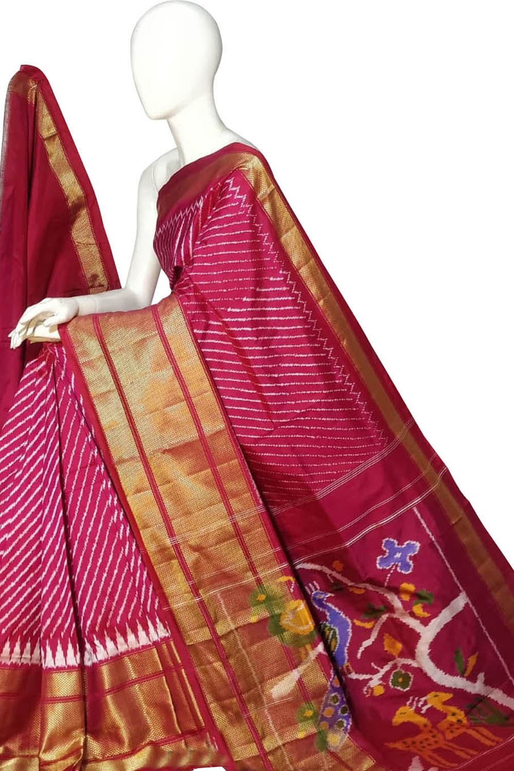 Pink Ikat Pure Silk Handloom Saree — Floral Ikat Border, Wedding