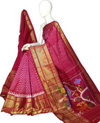 Pink Ikat Pure Silk Handloom Saree — Floral Ikat Border, Wedding